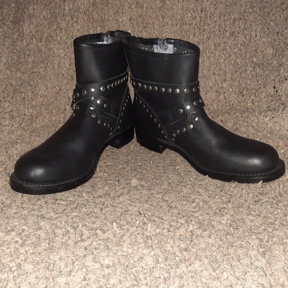 BOULET-Engineer Biker Boot-Black Leather-Studded-Side Zip-Buckle Strap-Sz 10-NEW - Picture 4 of 9